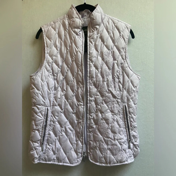 Eddie Bauer Goose Down pastel purple embroidered quilted light weight vest Sz M - Picture 4 of 9